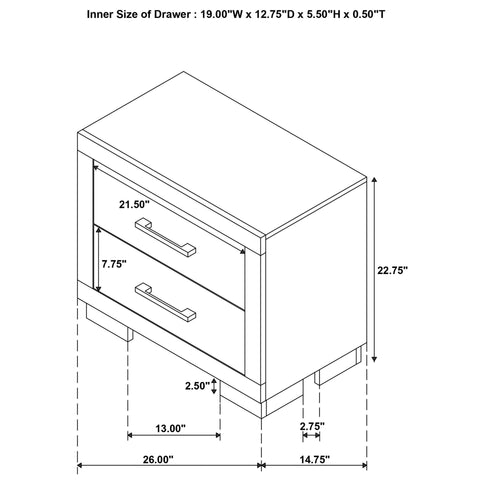 Copper - 2 Drawer Rectangular Nightstand