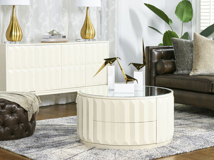 Facino - Round Storage Coffee Table - White Birch