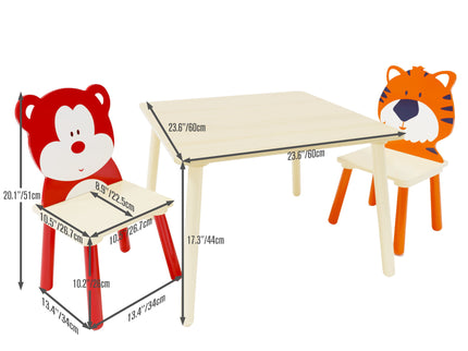 Table And 2 Chairs Set, Activity Play Table Set With Bear & Tiger Design - Natural