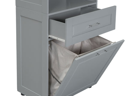 Tall Bathroom Cabinet With Tilt-Out Laundry Basket And Upper Storage