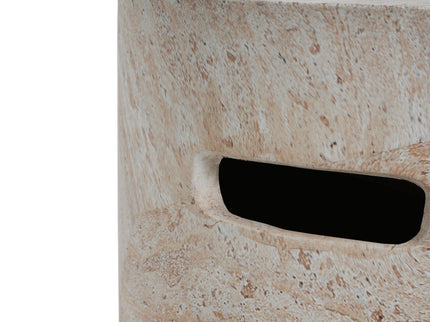 Modern Concrete Side Table With Travertine, Indoor / Outdoor Use - Beige