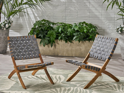 Solidago - Outdoor And Strapping Belt Folding Chairs, (Set of 2) - Black / Brown
