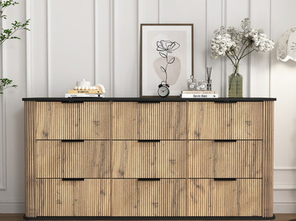 Modern 9 Drawer Cabinet With Metal Rounded Corners Multi Functional Storage - Black