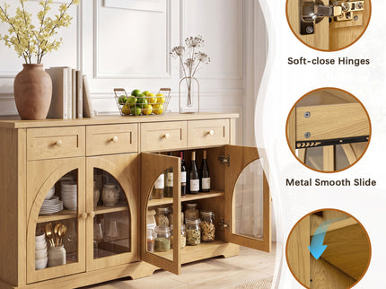 Sideboard Cabinet With 4 Drawers And 4 Arched Glass Doors