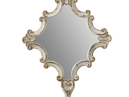 Artistic Diamond Scrollwork Mirror, Home Accent Mirror For Living Room, Entryway, Bedroom, Office - Antique White