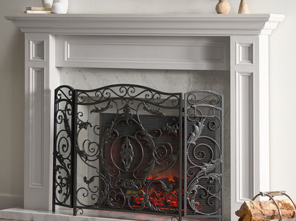 Mariella - Traditional Floral Iron Fireplace Screen With Ornate Design
