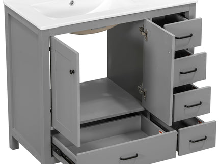 Bathroom Vanity With Ceramic Sink Combo, Abundant Storage Cabinet 2 Soft Close Doors And 5 Drawers