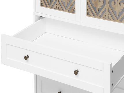 Hollow Pattern 2 Door 3 Drawer Wardrobe, The Collision Of Wood Color, Suitable For Bedrooms And Dressing Rooms - White
