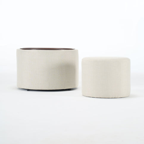 Nesting Ottomans, Round Coffee Table & Bench With Tray (Set of 2)