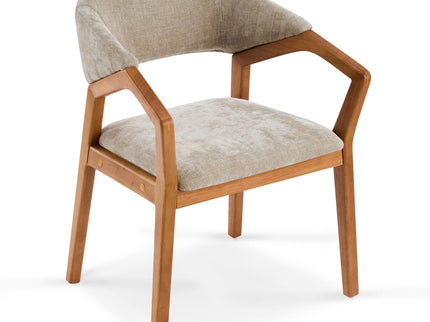Indoor Upholstered Dining Chair (Set of 2) With Sturdy Frame And Ergonomic Curved Backrest - Oatmeal / Teak
