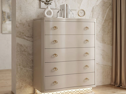 Flora - 5 Drawer Chest With Vertical Storage, LED Lighting - Champagne