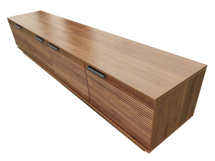 TV Stand, Entertainment Center With Fluted Door & Cable Management, Soft Closing Hinges - Walnut