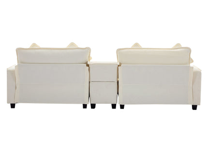 Sectional Sofa Upholstered Sofa With Two Removable Ottoman, Two USB Ports, Two Cup Holders And Large Storage Box For Living Room