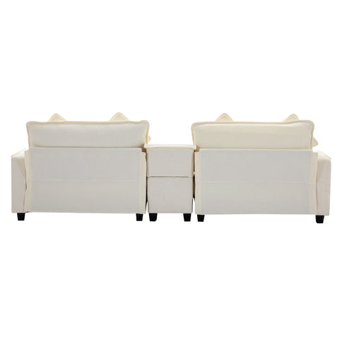Sectional Sofa Upholstered Sofa With Two Removable Ottoman, Two USB Ports, Two Cup Holders And Large Storage Box For Living Room