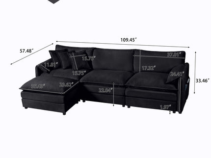 Modern Comfy Deep Seat Modular Sectional Sofa Cloud Couch With Ottoman
