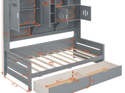 Daybed With All-In-One Cabinet And Shelf