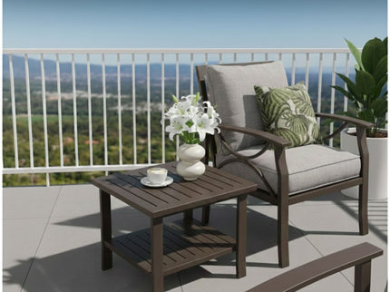 Square 2 Tier All-Weather Outdoor Side Table With Slatted Top