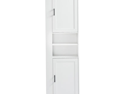 Tall Freestanding Bathroom Storage Cabinet With Adjustable Shelves And Side Hooks Board, Rectangle Design