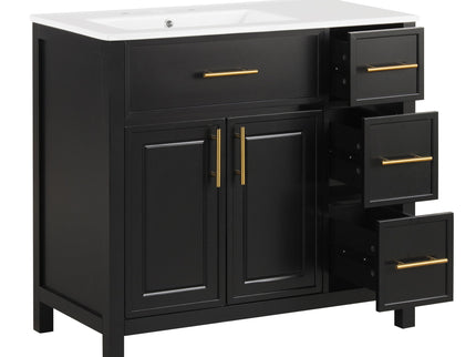 Modern Bathroom Vanity With Sink Top, 2 Doors And 3 Drawers