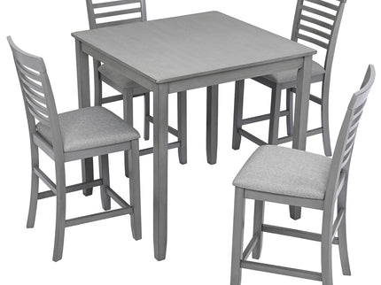 5 Piece Dining Table Set, Wooden Dining Square Table Set For 4, Counter Height Kitchen Table Set With Square Table And 4 Upholstered Chairs - Gray