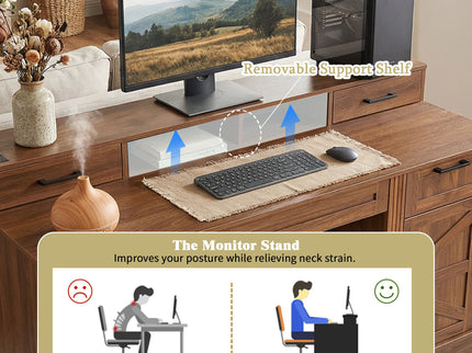 Office Desk With Charging Station & Storage Cabinet