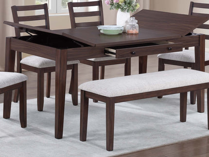 6 Piece Dining Set Table With Storage Ladder Back Chairs And Bench - Walnut