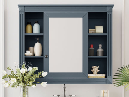 Wall Mounted Bathroom Storage Cabinet With Mirror, Cabinet With 6 Open Shelves And Adjustable Interior