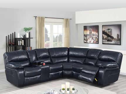 Power Motion Reclining Sectional Sofa With Console Cup Holders And USB Charging Port - Blue