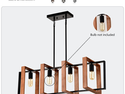 4 Light Kitchen Island Lights Pendant Light Farmhouse Dining Room Light Fixture, Rectangular Chandelier, 36" Hanging Lighting For Living Room, Conference Room, Home Office - Matte Black