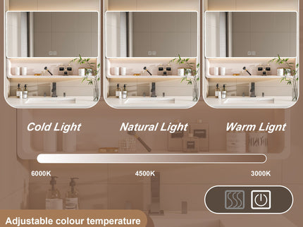 Aluminium Medicine Cabinet Mirror, With 3 Colors LED Light And Defogging Function - Khaki