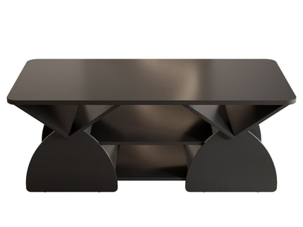 Geometric Engineered Coffee Table With Rounded Corners With Open Shelves
