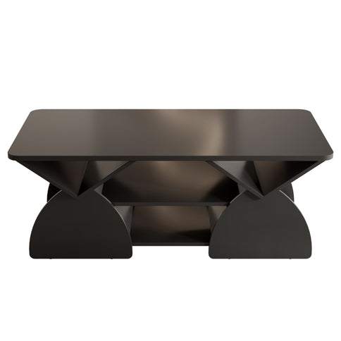 Geometric Engineered Coffee Table With Rounded Corners With Open Shelves