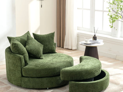 360° Swivel Accent Barrel Chair With Storage Ottoman & 4 Pillows, Modern Leisure Chair Round Accent For Living Room
