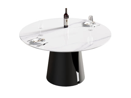 53.15" Modern Artificial Stone Round Carbon Steel Base Dining Table, Can Accommodate 6 People - White / Black