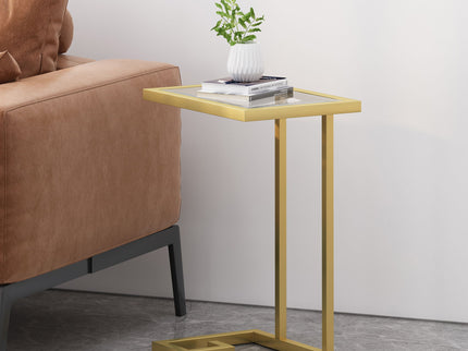 Modern Glam C Shaped End Table With Tempered Glass Top - Gold