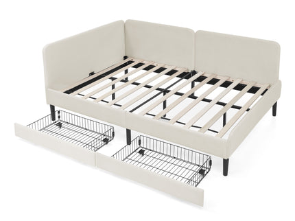 Upholstered Platform Bed Frame With 2 Storage Drawers And Adjustable Sofa Bed
