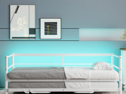 Industrial Metal Daybed With Adjustable Pop Up Trundle And LED Strip