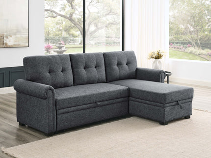 Upholstered Sleeper Sofa With Reversible Storage Chaise - Dark Gray