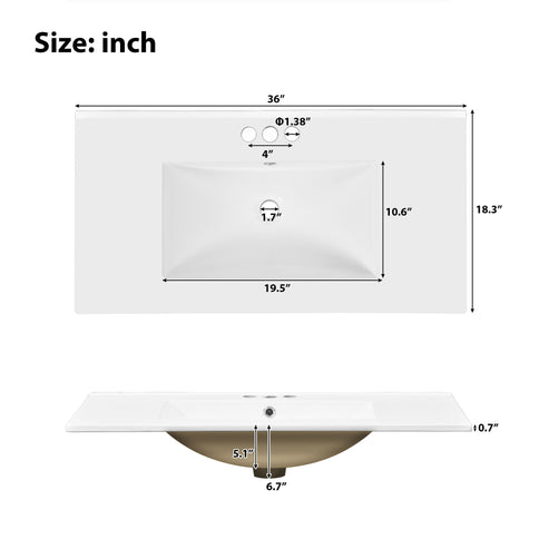 Bathroom Vanity With Ceramic Sink, Soft Close Doors, Adjustable Shelves