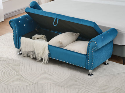 Storage Bench With Crystal Buttons And 1 Pillow For Bedroom