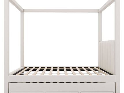 Upholstery Canopy Platform Bed With Trundle And Three Storage Drawers