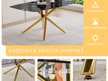 Luxurious Marble Patterned Dining Table With Metal Fork Legs
