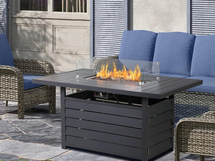 Rectangular Propane Fire Pit Table With Burner, Lava Rock, Waterproof Cover