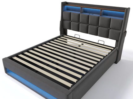 Upholstered Platform Bed With A Hydraulic Storage System, LED And USB Charging (Without Mattress)