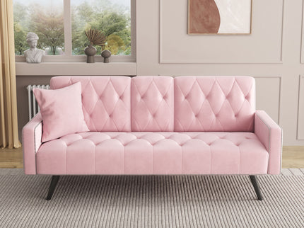 Sofa Bed With Nail Head Trim And Cup Holders - Pink