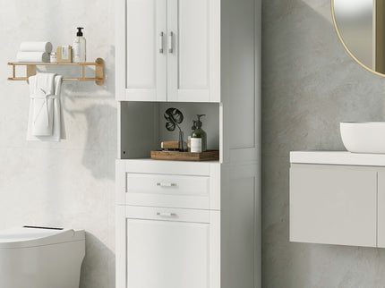 Tall Bathroom Cabinet With Tilt-Out Laundry Basket And Upper Storage