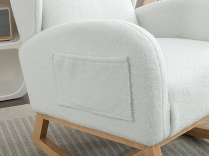 Teddy Fabric Rocking Chair With Packet Wood Legs - Ivory