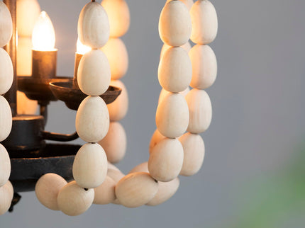 4 Light Wood Chandelier, Hanging Light Fixture With Adjustable Chain For Kitchen, Bulb Not Included - Cream