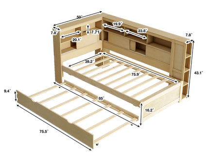 Daybed With Storage Shelves, USB Charging, And Trundle Bed