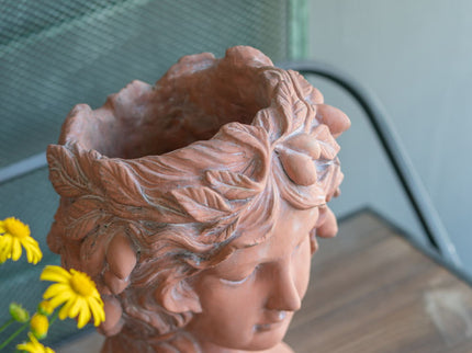 8X9X11.5" Head Bust Planter, Greek Style Cement Head Planter, Indoor Outdoor Home Garden Decor - Brown